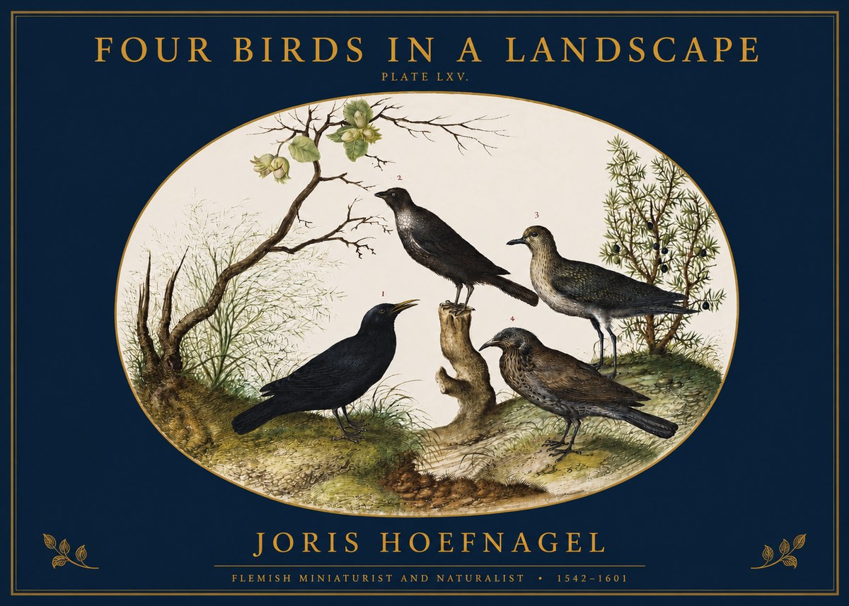 Joris Hoefnagel Four Birds in a Landscape No2 - Poster