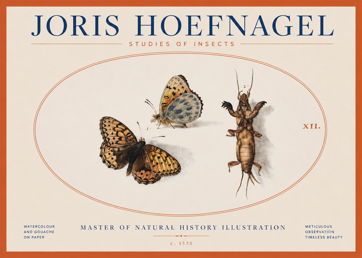 Joris Hoefnagel Studies of Insects Xii No3 - Poster
