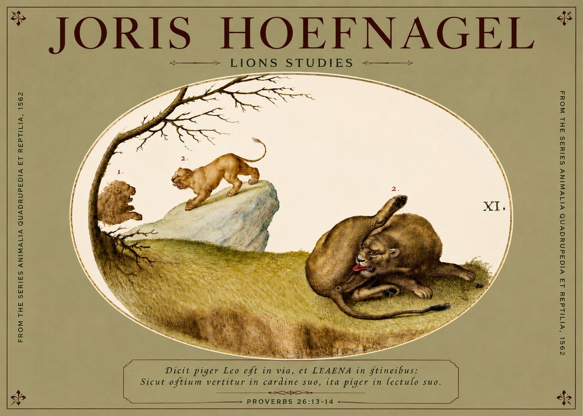 Joris Hoefnagel Lions Studies No4 - Poster