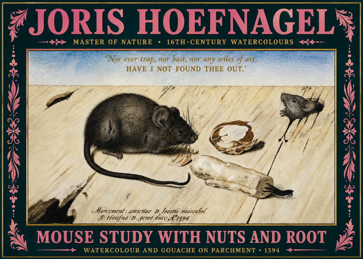 Joris Hoefnagel Mouse Study with Nuts and Root No5 - Poster