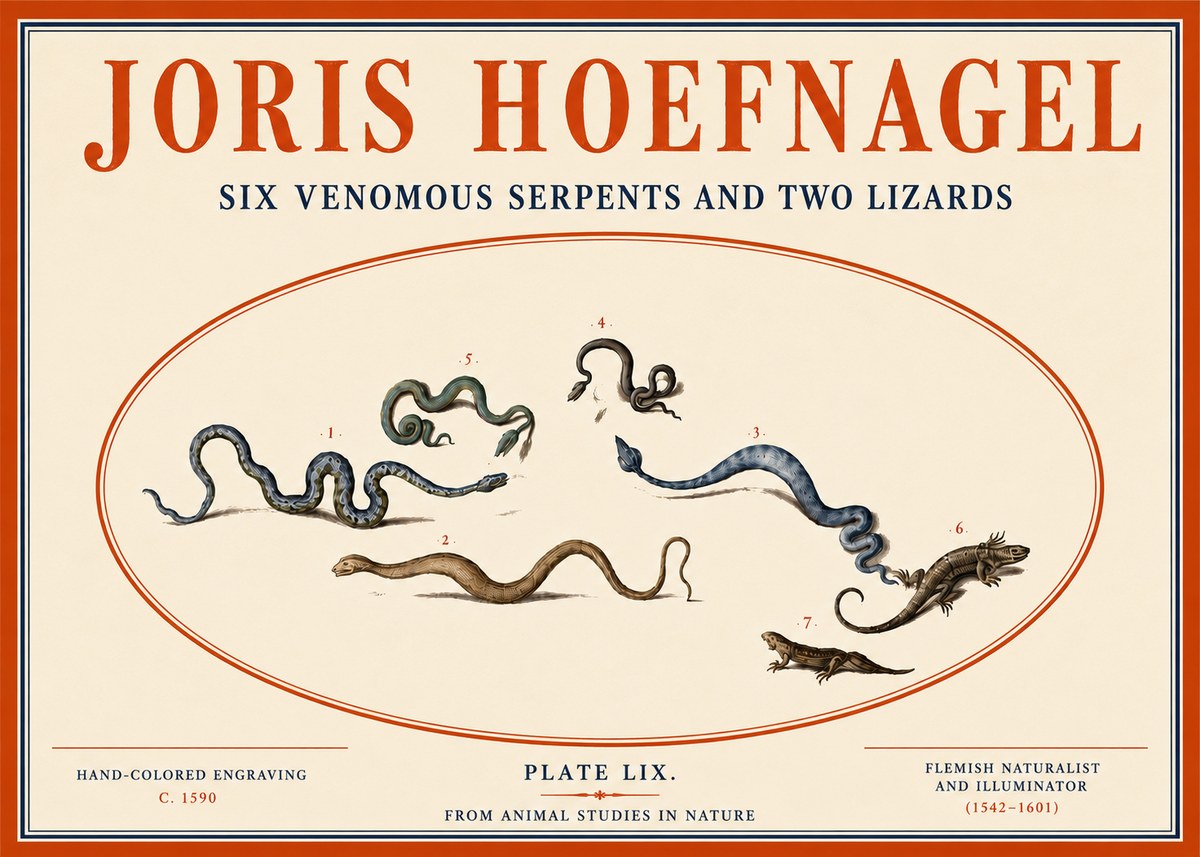Joris Hoefnagel Six Venomous Serpents and Two Lizards No4 - Poster