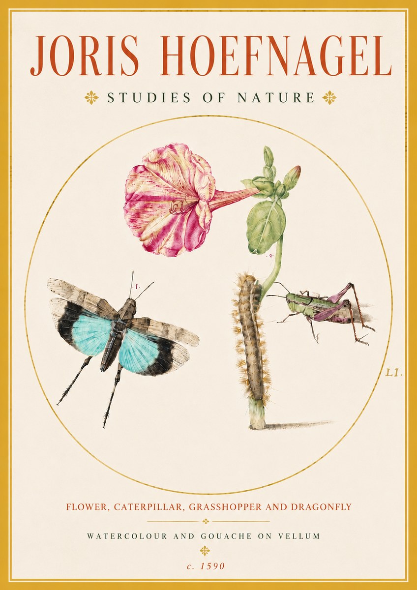 Joris Hoefnagel Plate L1. Studies of Insects and Plants No5 - Poster
