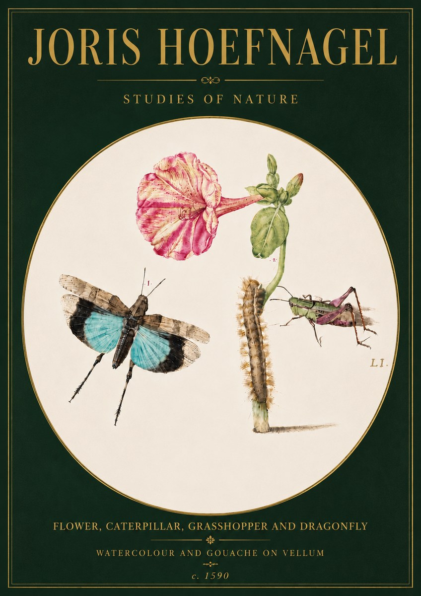 Joris Hoefnagel Plate L1. Studies of Insects and Plants No6 - Poster
