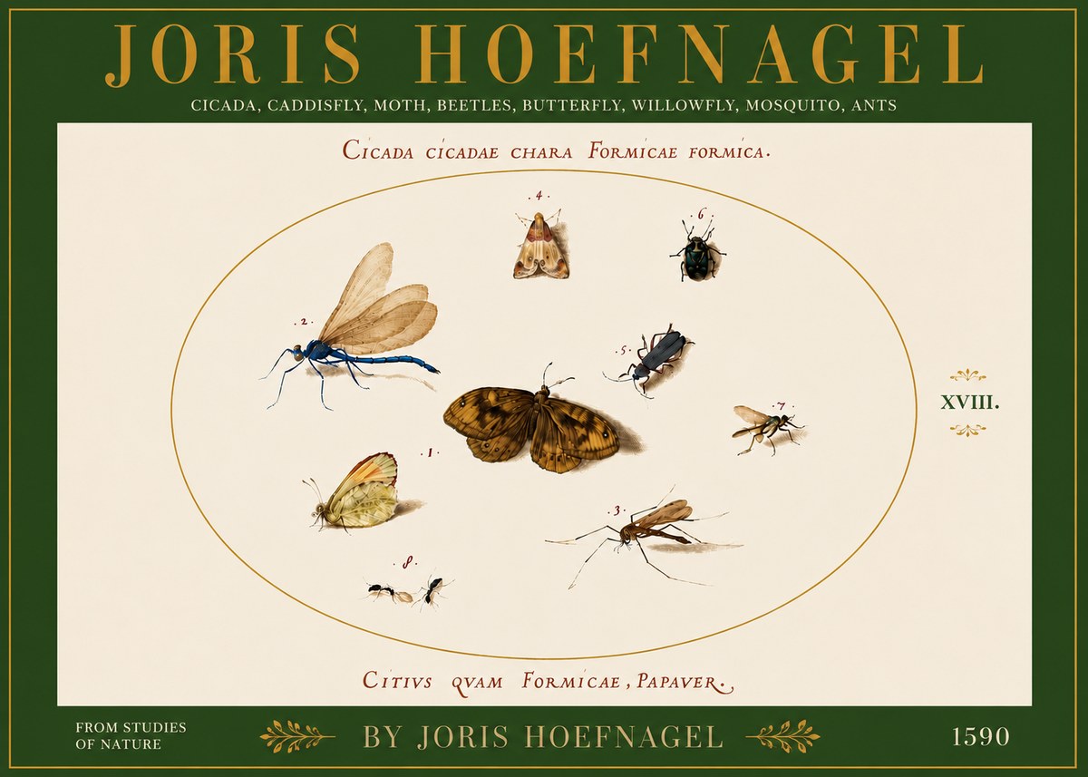 Joris Hoefnagel Cicada Cicadae Chara Formicae Formica. No6 - Poster