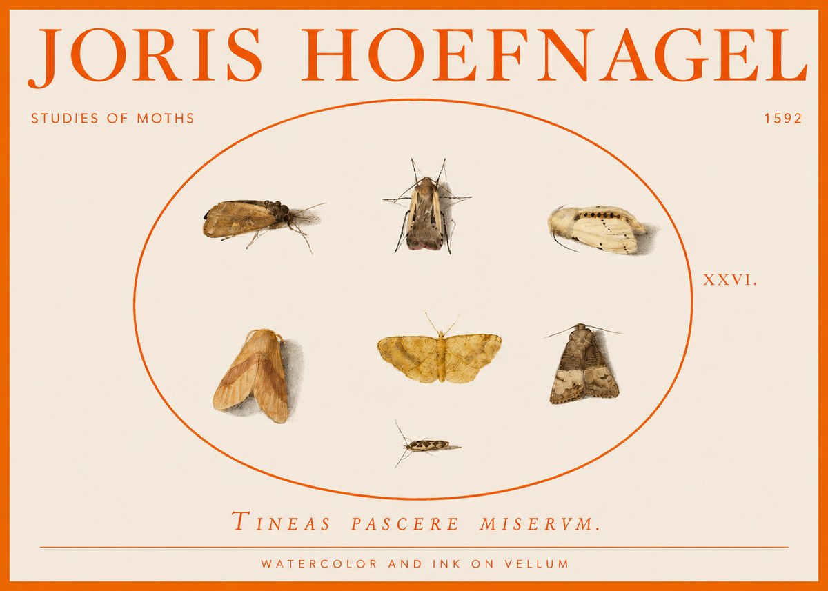 Joris Hoefnagel Studies of Moths II No3 - Poster