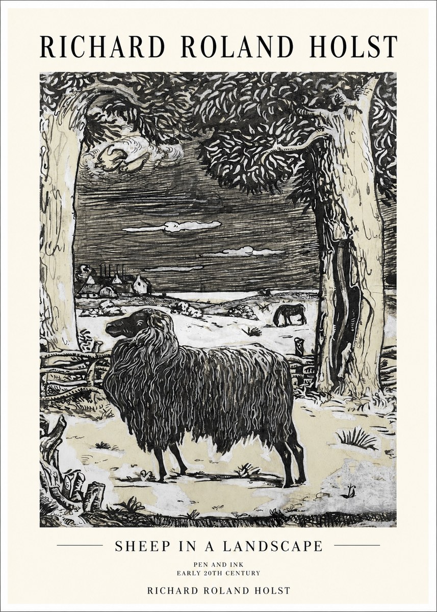 Richard Roland Holst Sheep in a Landscape No1 - Poster