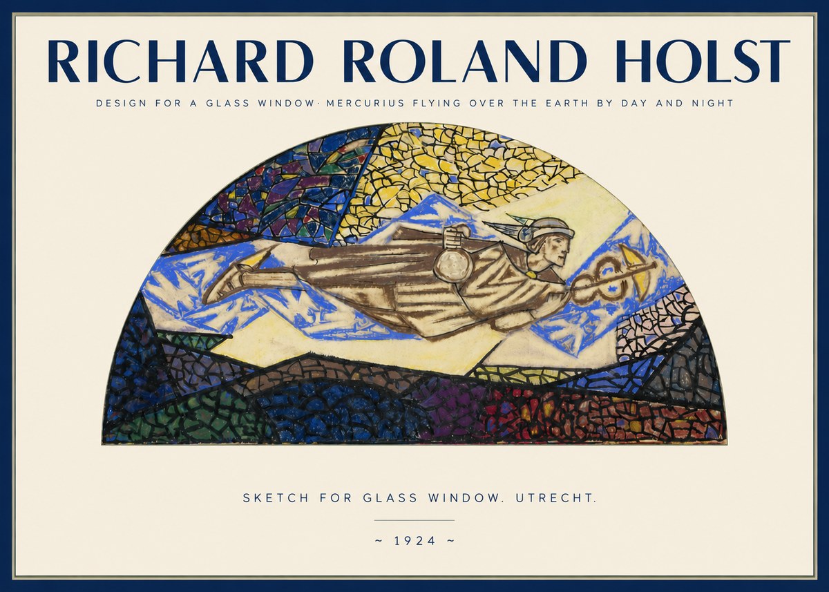 Richard Roland Holst Design for a Glass Window: Mercurius Flying over the Earth by Day and Night No2 - Poster