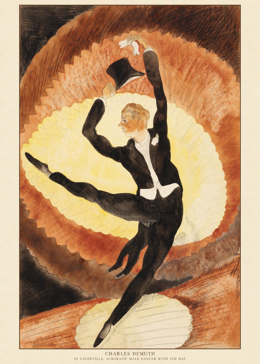 Charles Demuth In Vaudeville, Acrobatic Male Dancer with Top Hat No6 - Poster