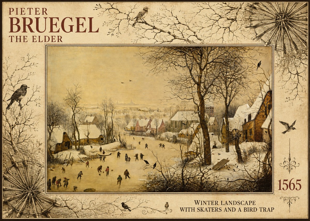 Pieter Bruegel Winter Landscape with Skaters and a Bird Trap No5 - Poster