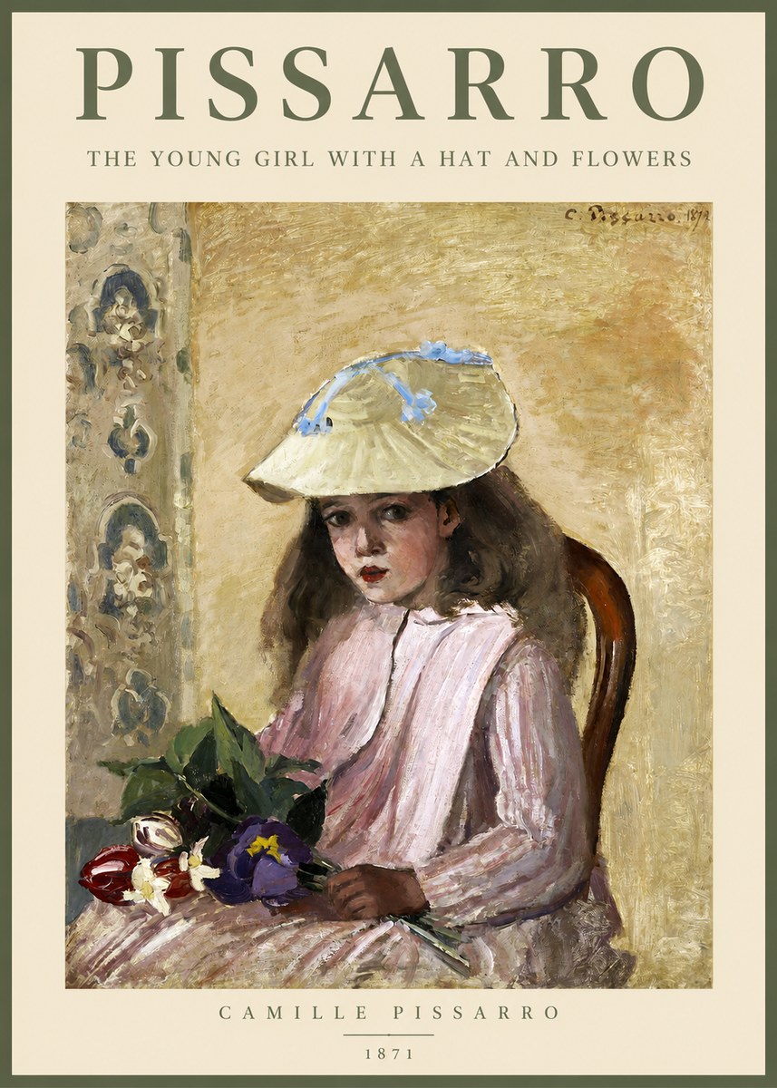 Pissarro The Young Girl with a Hat and Flowers No2 - Poster