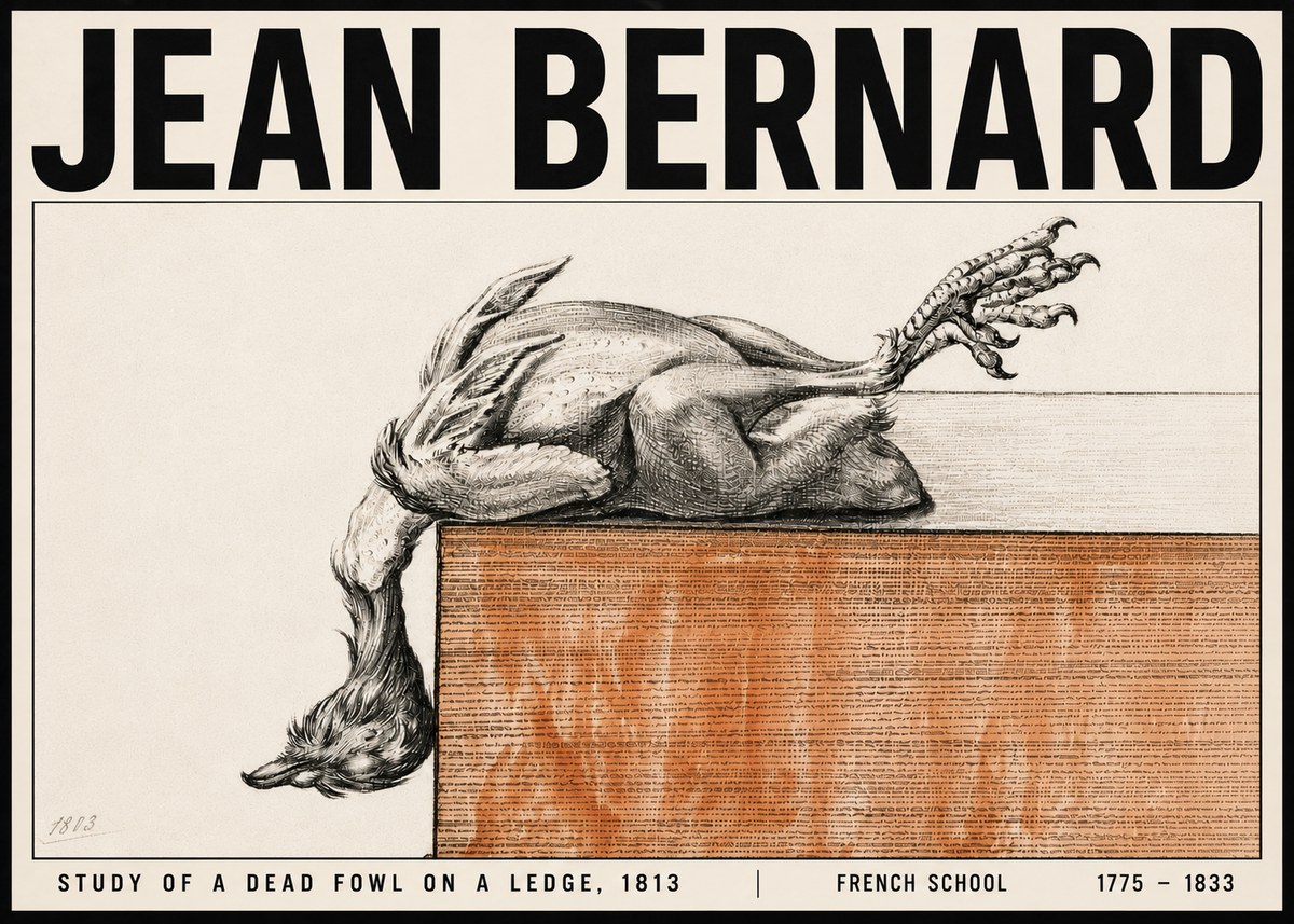 Jean Bernard Study of a Dead Fowl on a Ledge, 1813 No6 - Poster