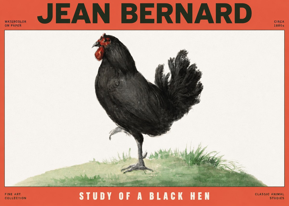 Jean Bernard Study of a Black Hen No2 - Poster