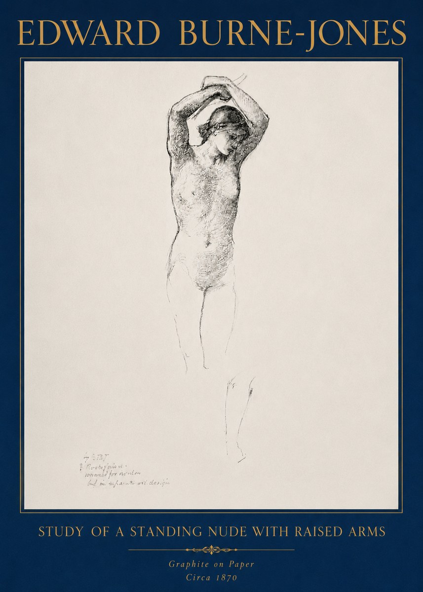 Edward Burne-Jones Standing Nude with Raised Arms (Study) No4 - Poster
