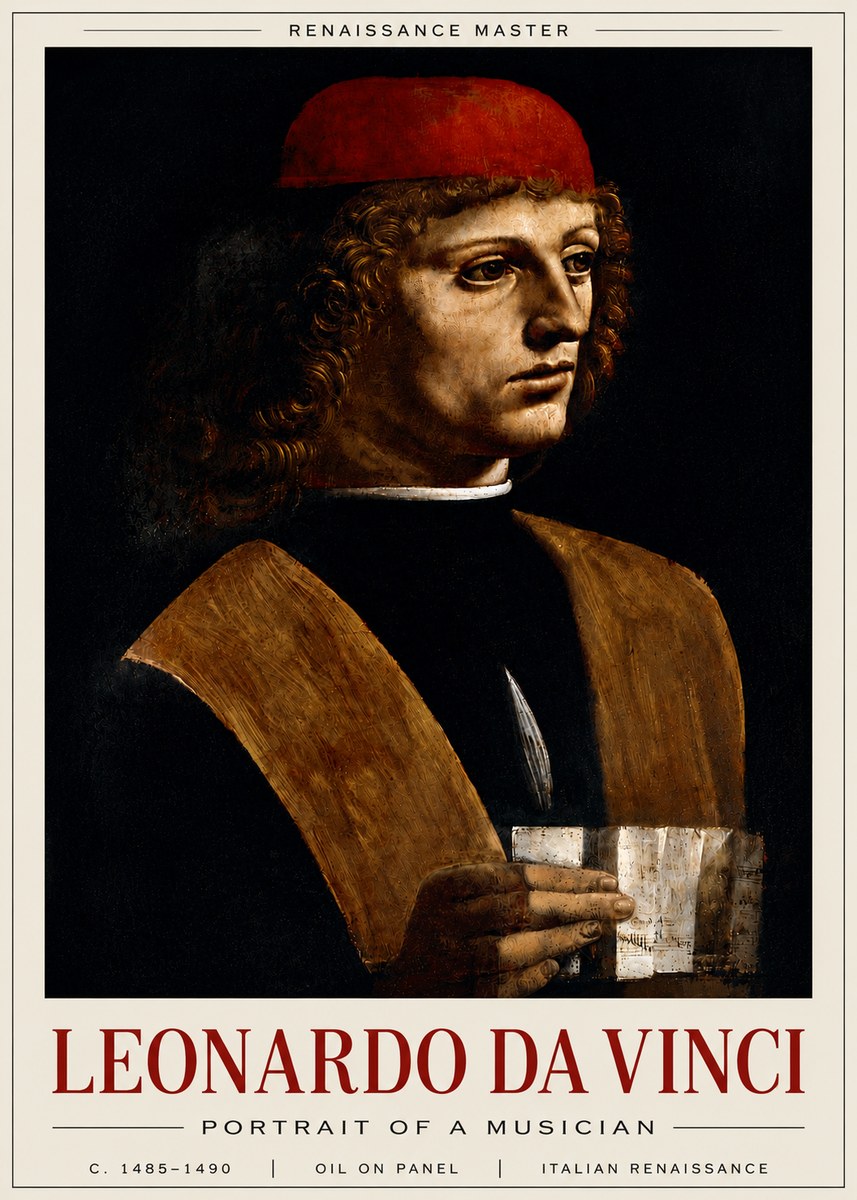 Leonardo da Vinci Portrait of a Musician No6 - Poster