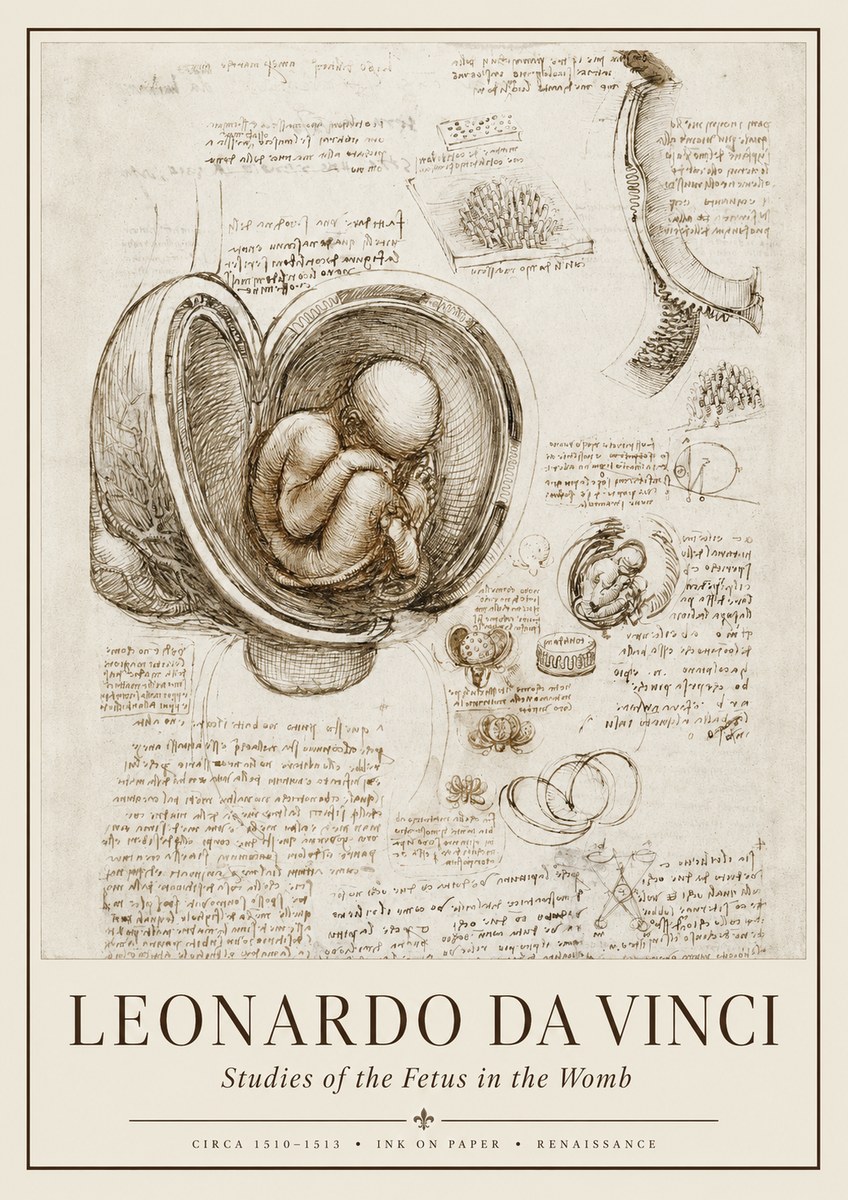 Leonardo da Vinci Studies of the Fetus in the Womb No1 - Poster