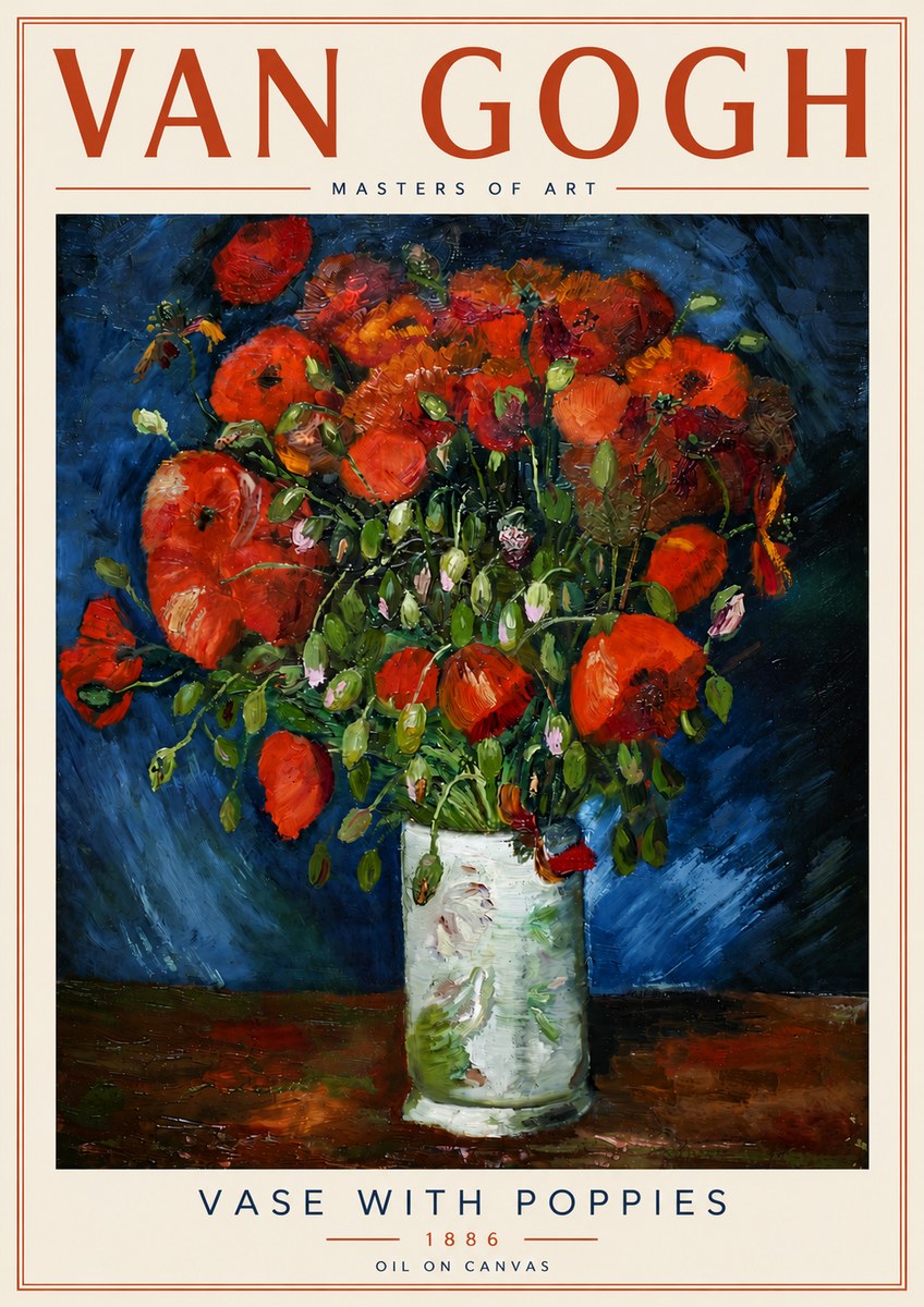 Van Gogh Vase with Poppies No6 - Poster