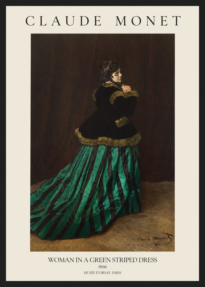 Monet Woman in a Green Striped Dress No1 - Poster