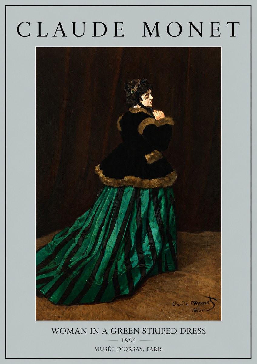 Monet Woman in a Green Striped Dress No5 - Poster