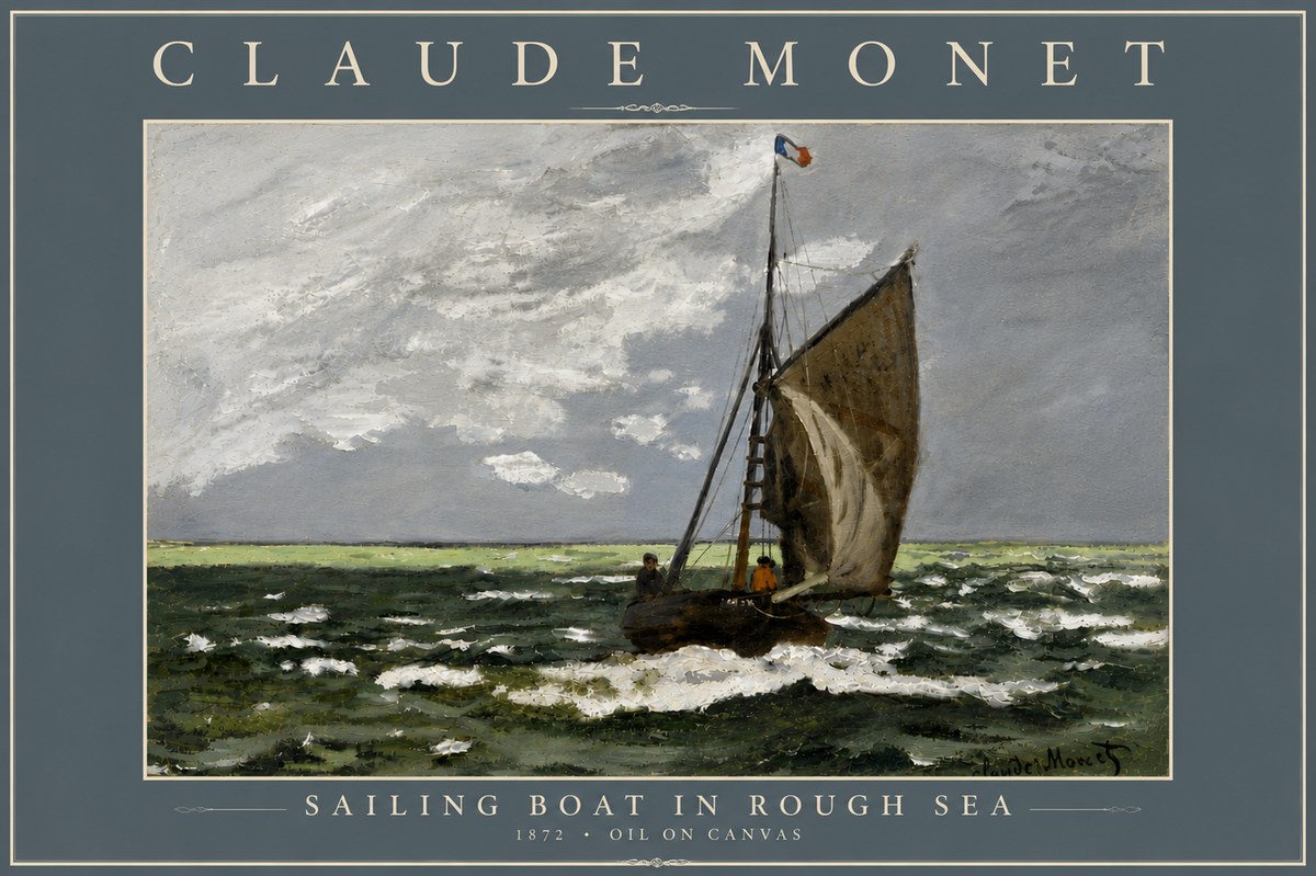 Monet Sailing Boat in Rough Sea No6 - Poster