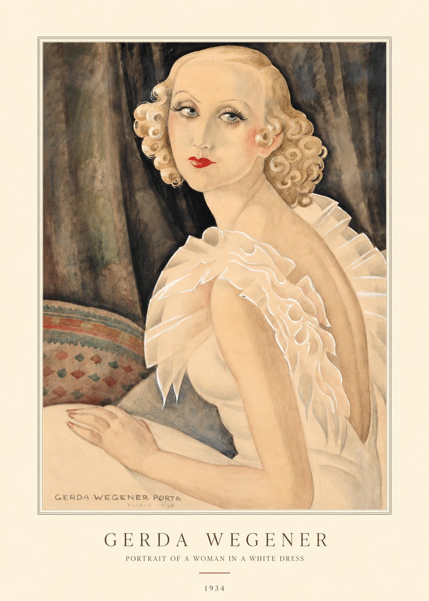 Gerda Wegener Portrait of a Woman in a White Dress No4 - Poster