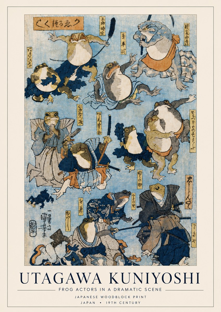 Utagawa Kuniyoshi Frog Actors in a Dramatic Scene No4 - Poster