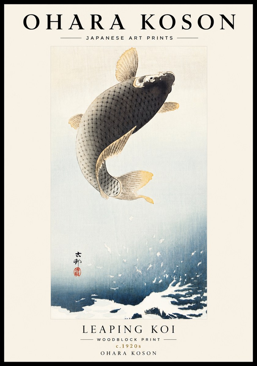Ohara Koson Leaping Koi I No6 - Poster