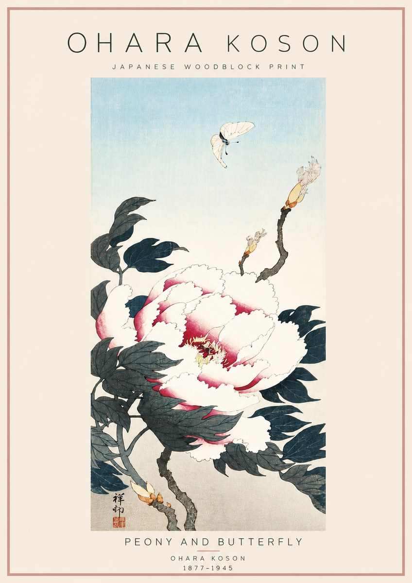 Ohara Koson Peony and Butterfly No6 - Poster