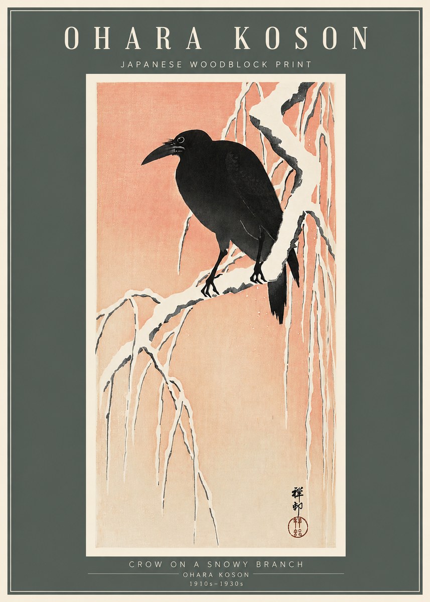 Ohara Koson Crow on a Snowy Branch I No2 - Poster
