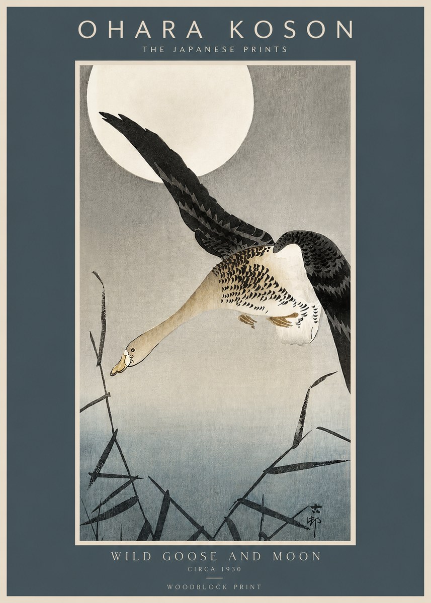 Ohara Koson Wild Goose and Moon No2 - Poster