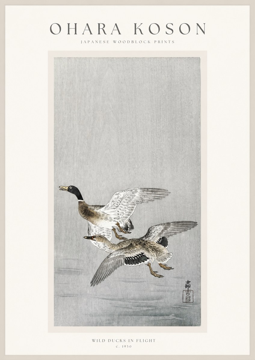 Ohara Koson Wild Ducks in Flight No1 - Poster