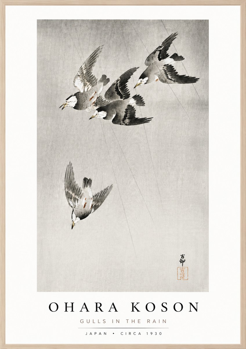 Ohara Koson Gulls in the Rain No3 - Poster