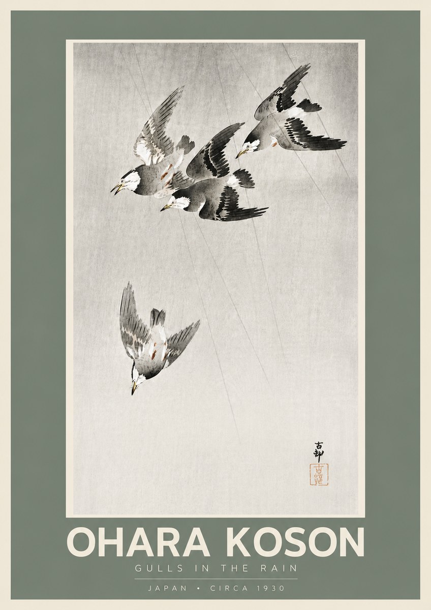 Ohara Koson Gulls in the Rain No5 - Poster
