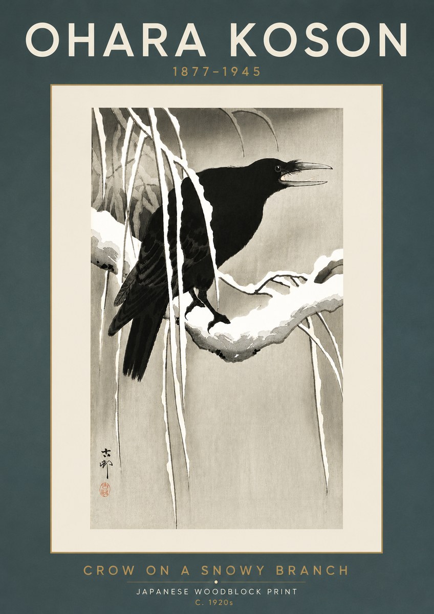 Ohara Koson Crow on a Snowy Branch III No5 - Poster