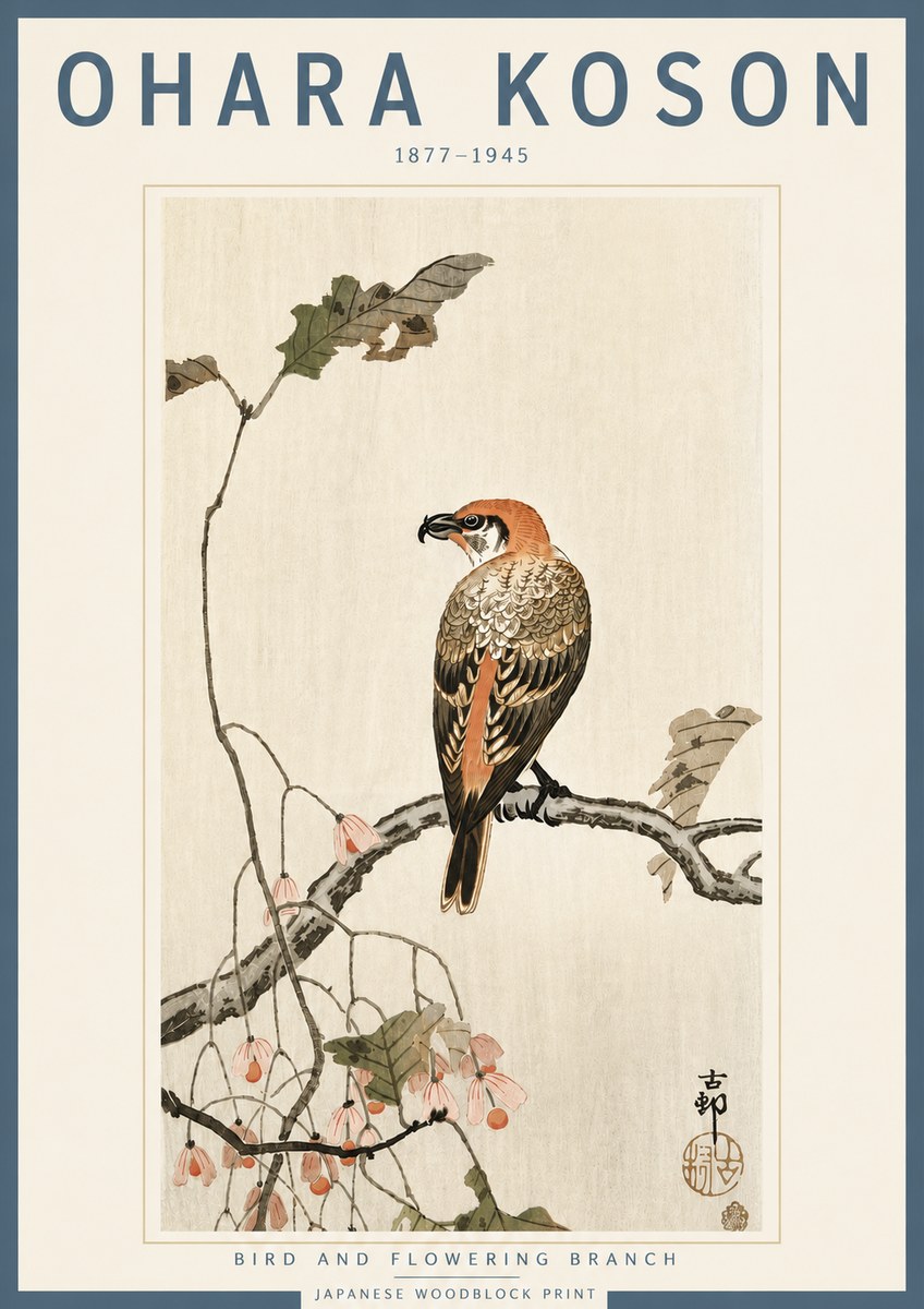 Ohara Koson Bird and Flowering Branch No4 - Poster