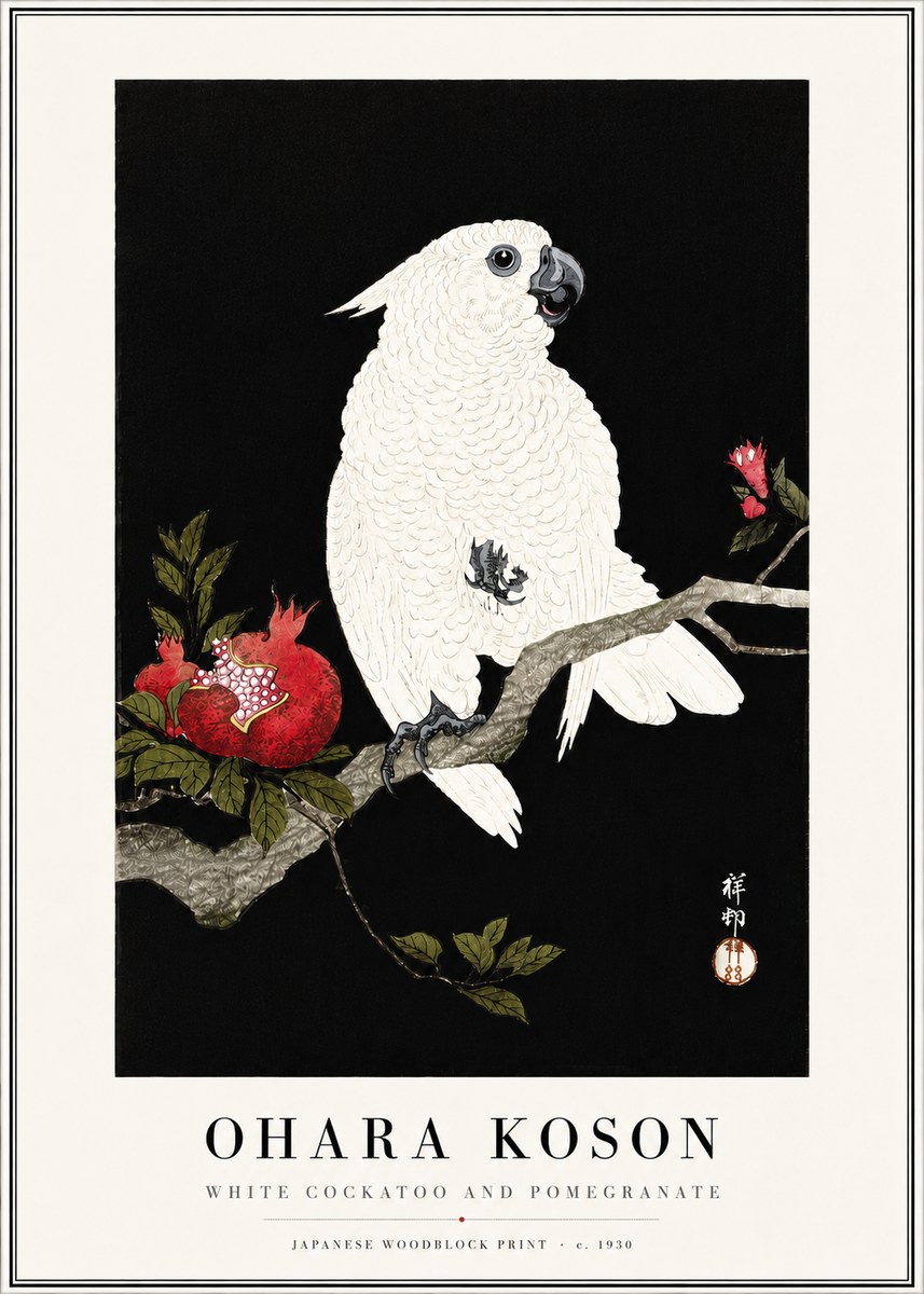 Ohara Koson White Cockatoo and Pomegranate I No4 - Poster