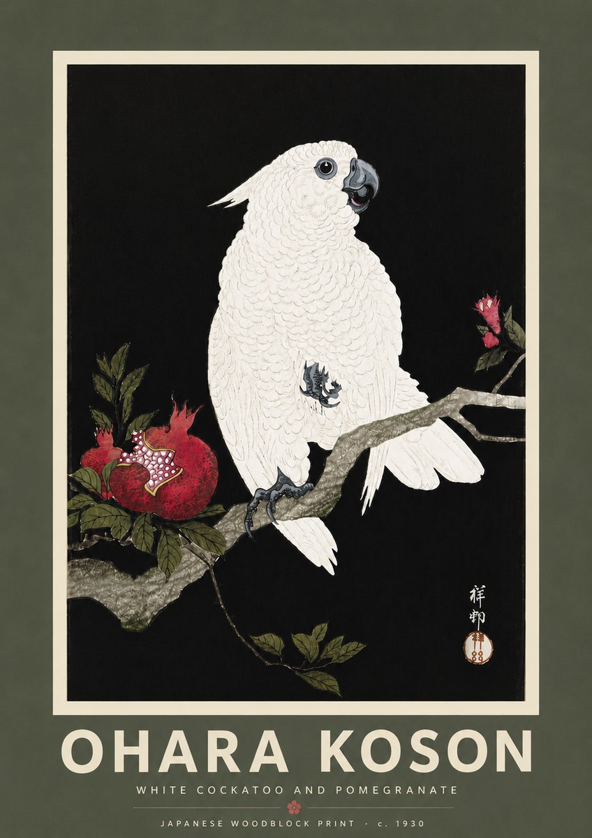 Ohara Koson White Cockatoo and Pomegranate I No5 - Poster