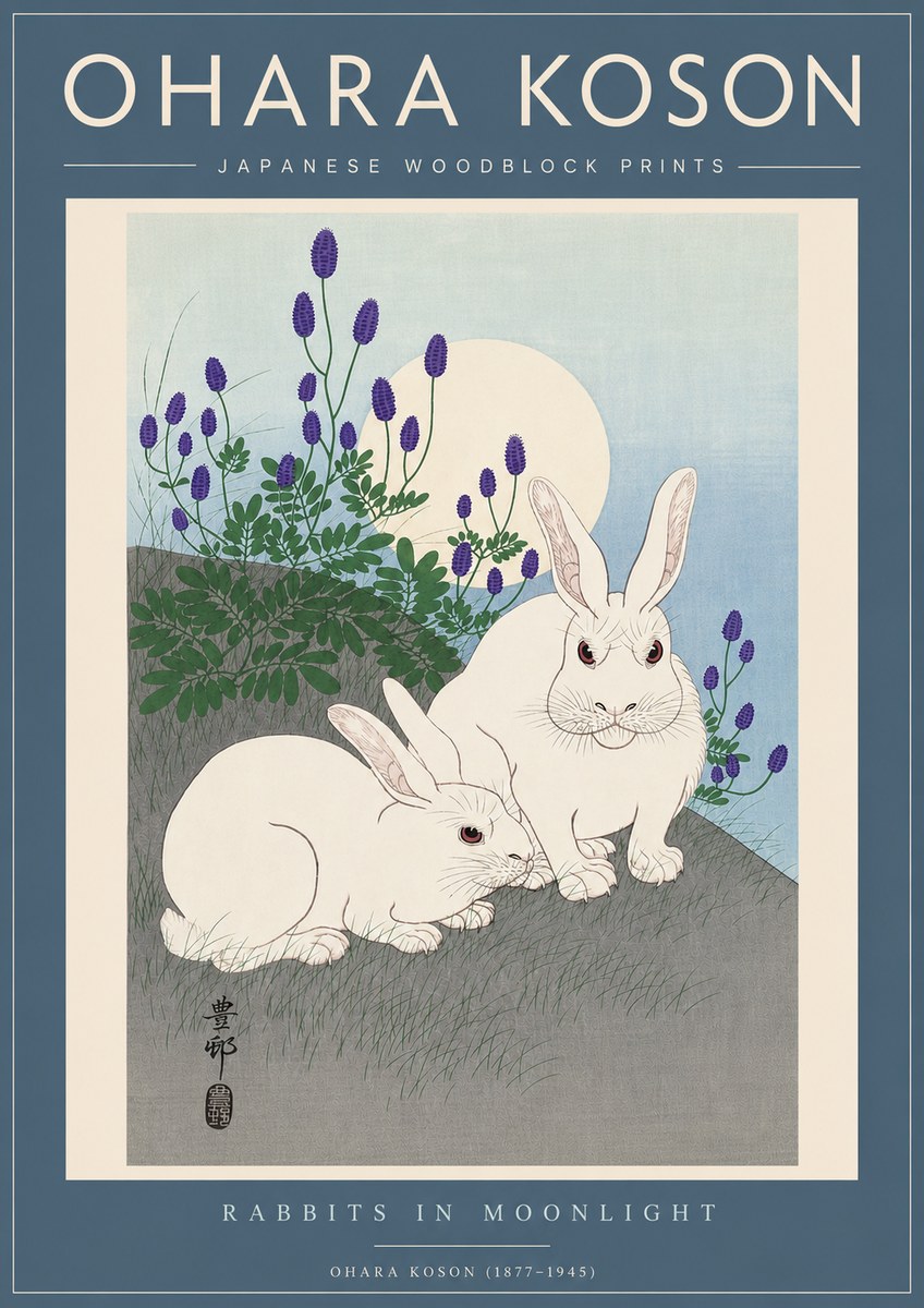 Ohara Koson Rabbits in Moonlight No5 - Poster