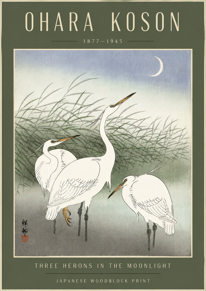 Ohara Koson Three Herons in the Moonlight No4 - Poster