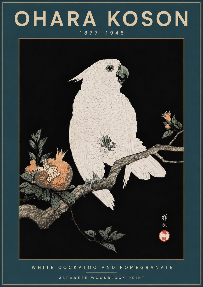 Ohara Koson White Cockatoo and Pomegranate II No3 - Poster
