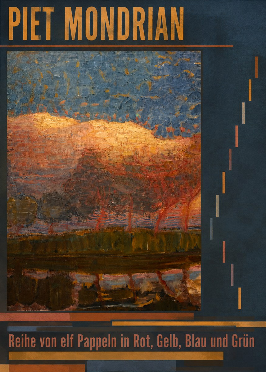 Piet Mondrian Reihe Von Elf Pappeln in Rot, Gelb, Blau Und Grün No6 - Poster