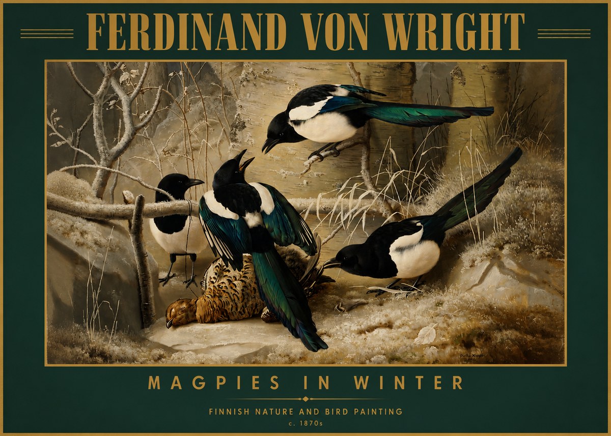 Ferdinand von Wright Magpies in Winter No2 - Poster