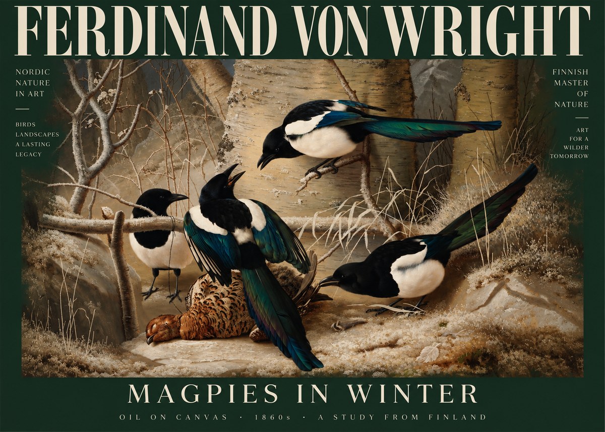 Ferdinand von Wright Magpies in Winter No5 - Poster