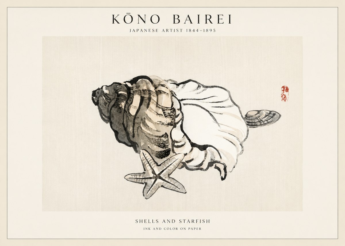 Kōno Bairei Shells and Starfish No1 - Poster