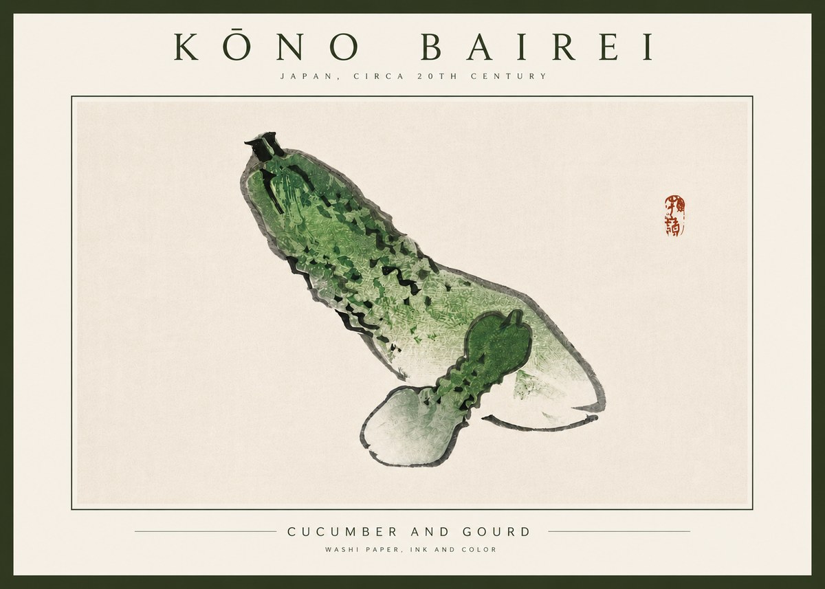 Kōno Bairei Cucumber and Gourd No4 - Poster