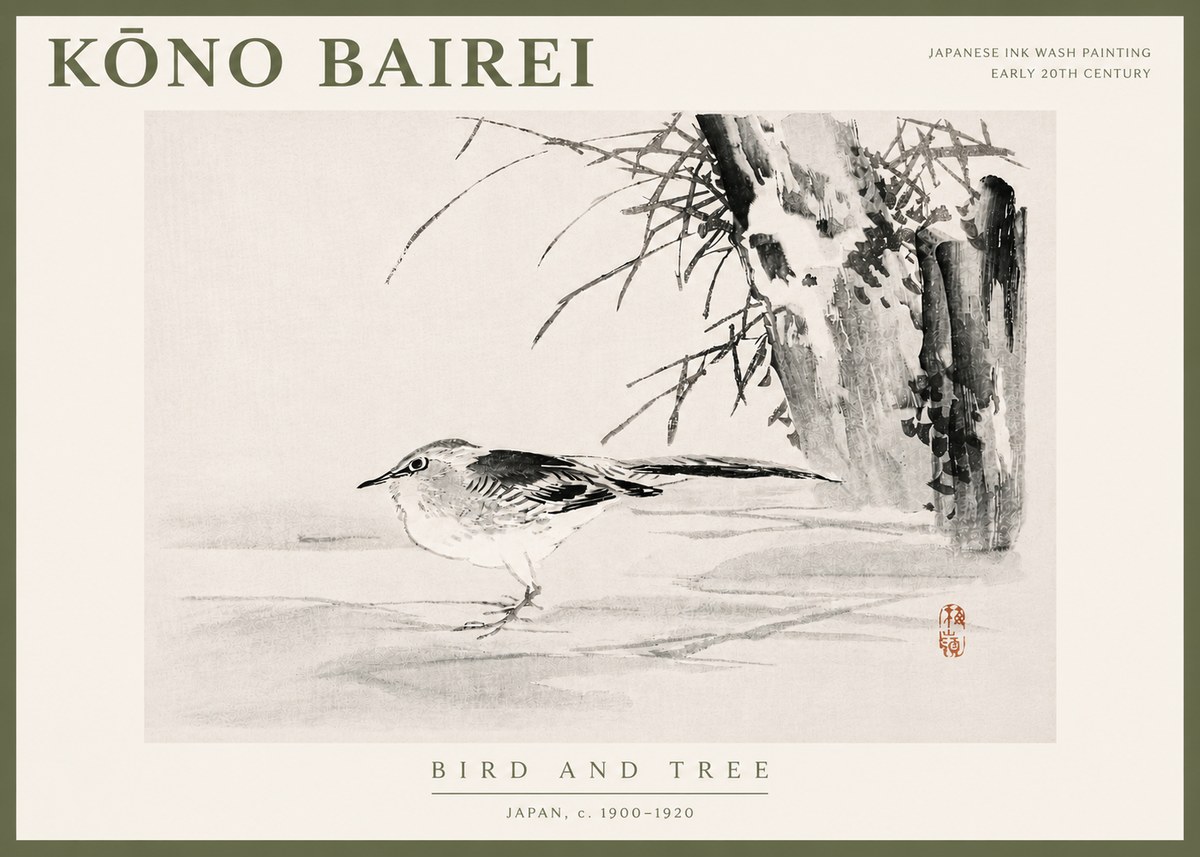 Kōno Bairei Bird and Tree No5 - Poster