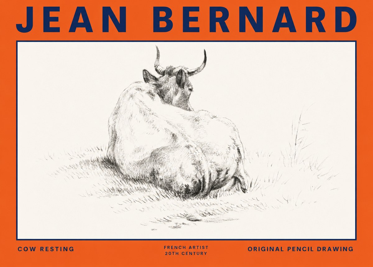 Jean Bernard Study of a Resting Cow I No6 - Poster