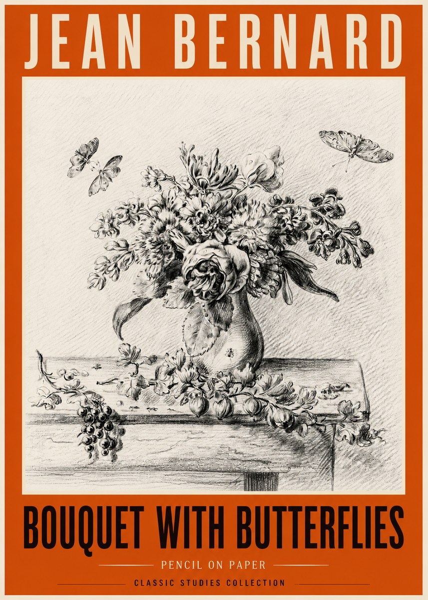 Jean Bernard Floral Still Life with Insects No6 - Poster