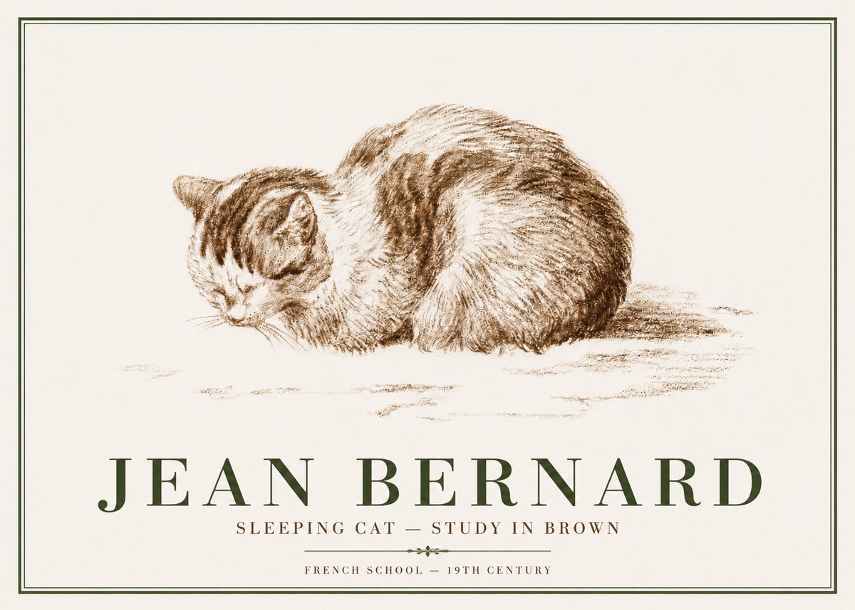 Jean Bernard Sleeping Cat — Study in Brown No3 - Poster