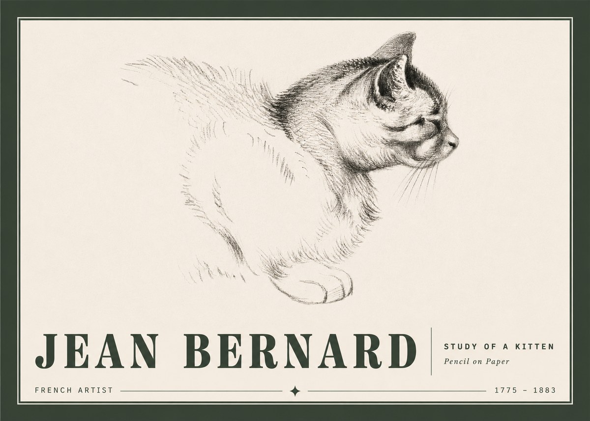 Jean Bernard Study of a Kitten II No5 - Poster