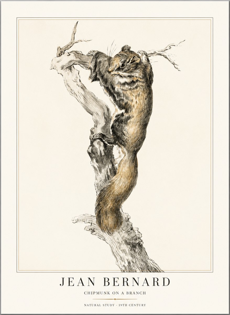 Jean Bernard Study of a Squirrel Climbing a Branch No2 - Poster